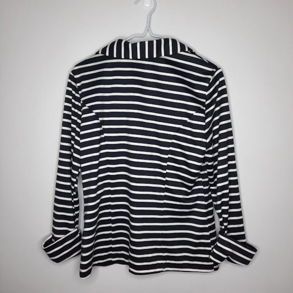 LM Studio Black/White Zebra Striped Button Up Blazer With Lined Back Canadian - Picture 2 of 9
